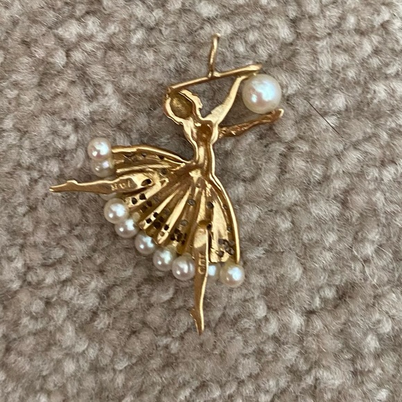 Vintage 14k Pearl & Diamond Ballerina Charm - Picture 5 of 11